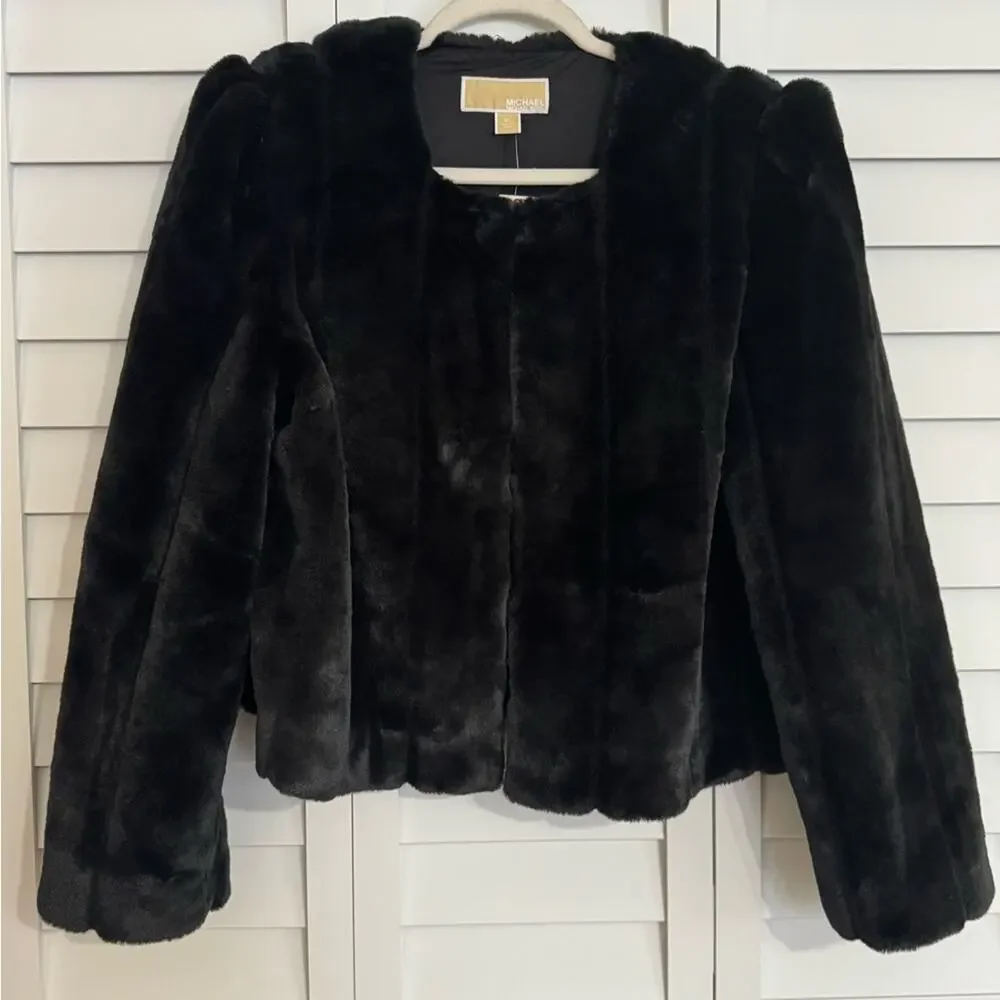NWT - Michael Kors - Faux Fur Open Front Cropped Jacket Size M